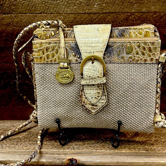 Brahmin Harbor Collection Crossbody Bag – Woven Straw & Croc-Embossed trim - Picture 1 of 10